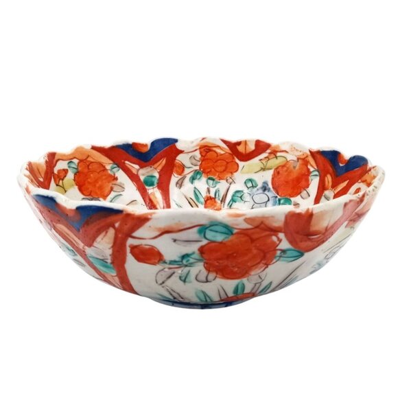 Antique Japanese Imari Porcelain Bowl Wabi-Sabi Edo - Meiji Era 1800s Scalloped